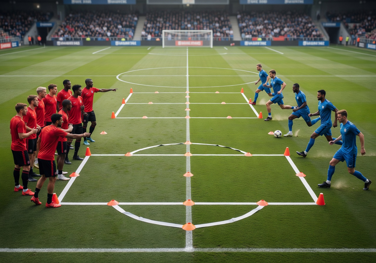 Football teams standing in formation before a group stage match at a tournament