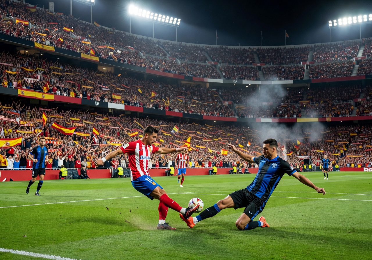La Liga football match with Spanish stadium atmosphere
